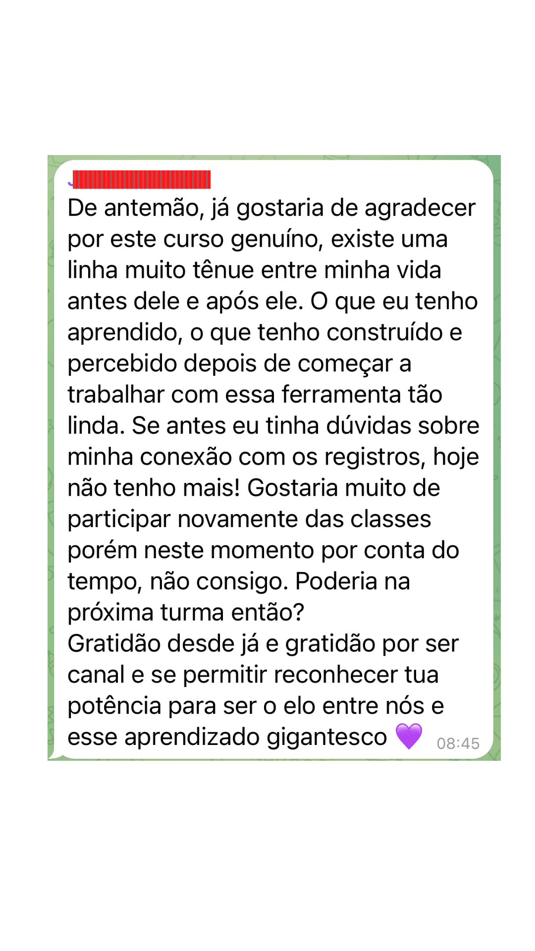 Depoimento de aluna sobre a Formação de Registros Akáshicos